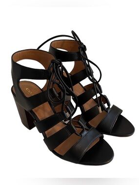 Coach Black Leather "Larissa" Lace Up City  Sandals 5.5